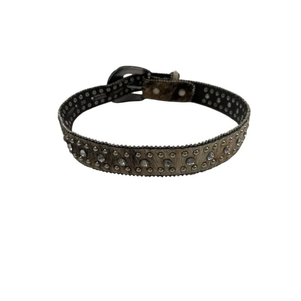 Nocona Belt Co. Girls' Rhinestone Leather Hair-On-Hide Leather Belt - Size 20